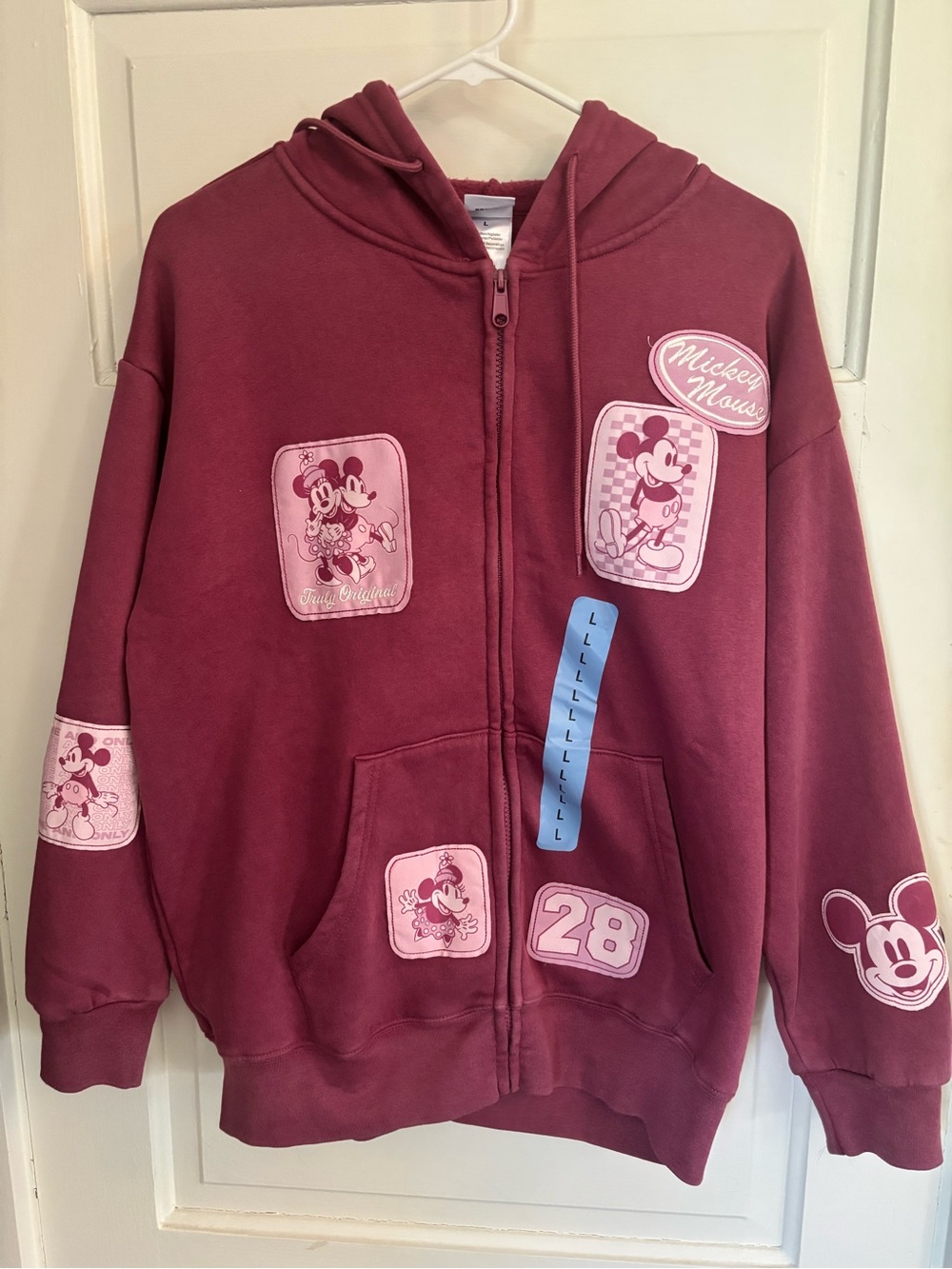 Disney Mickey and Friends full zip hoodie. Women’s large. NWT. Red/wine color.